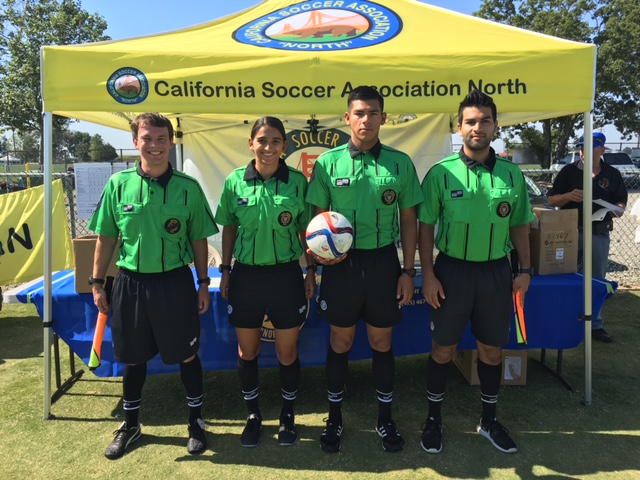 Amateur State Cup Final (left to right): Leon Hill (AR1), Adriana Contreras (4th), Victor Rivas (Referee), Imran Meskienyar (AR2)